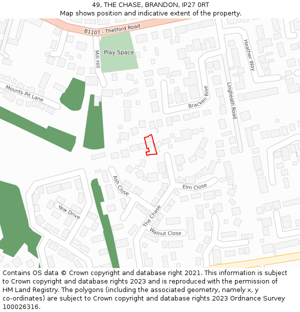 49, THE CHASE, BRANDON, IP27 0RT: Location map and indicative extent of plot