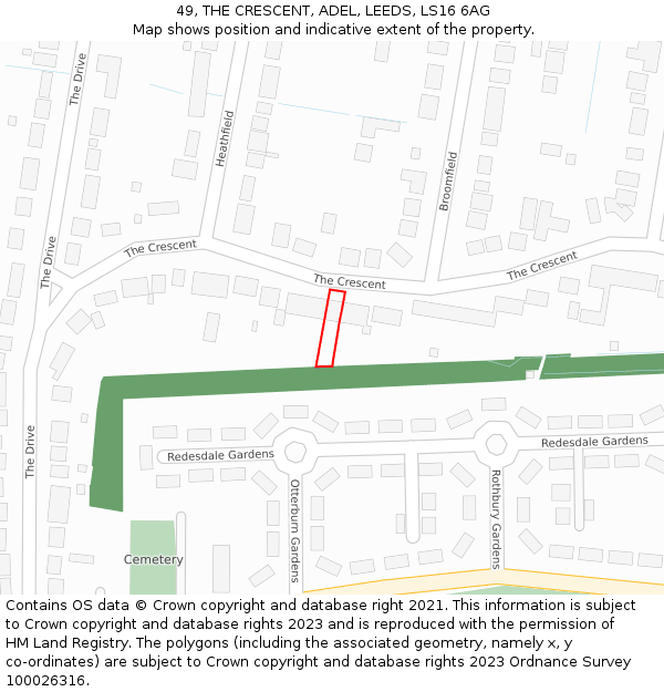 49, THE CRESCENT, ADEL, LEEDS, LS16 6AG: Location map and indicative extent of plot