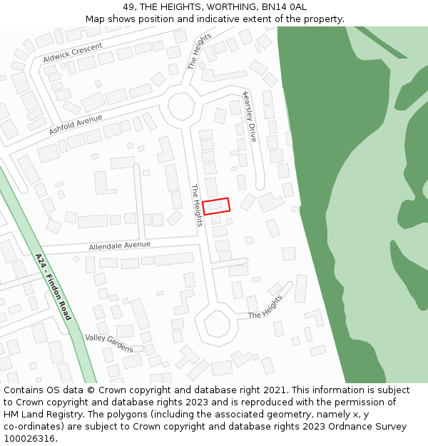 49, THE HEIGHTS, WORTHING, BN14 0AL: Location map and indicative extent of plot