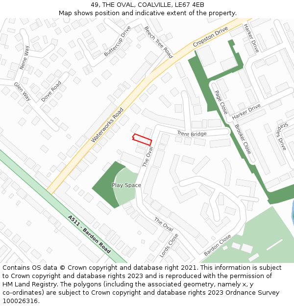 49, THE OVAL, COALVILLE, LE67 4EB: Location map and indicative extent of plot
