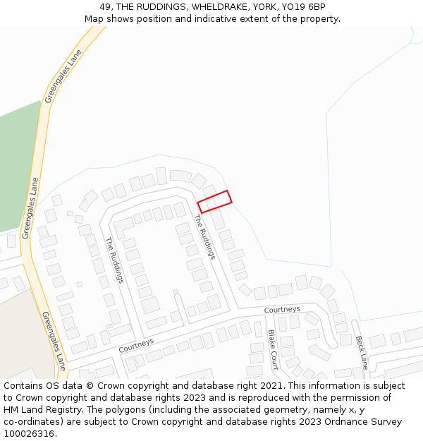 49, THE RUDDINGS, WHELDRAKE, YORK, YO19 6BP: Location map and indicative extent of plot