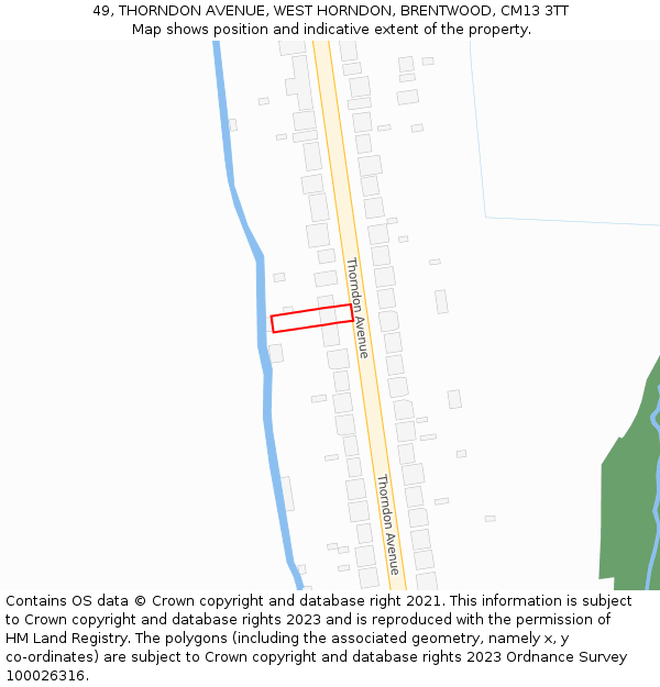 49, THORNDON AVENUE, WEST HORNDON, BRENTWOOD, CM13 3TT: Location map and indicative extent of plot