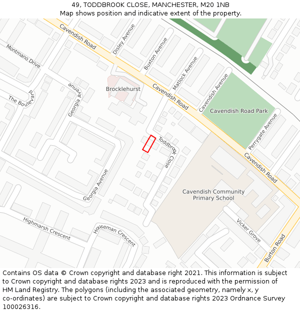 49, TODDBROOK CLOSE, MANCHESTER, M20 1NB: Location map and indicative extent of plot
