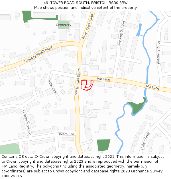 49, TOWER ROAD SOUTH, BRISTOL, BS30 8BW: Location map and indicative extent of plot