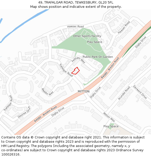 49, TRAFALGAR ROAD, TEWKESBURY, GL20 5FL: Location map and indicative extent of plot