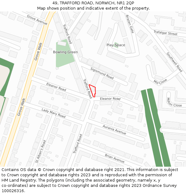 49, TRAFFORD ROAD, NORWICH, NR1 2QP: Location map and indicative extent of plot