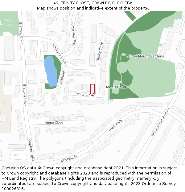 49, TRINITY CLOSE, CRAWLEY, RH10 3TW: Location map and indicative extent of plot