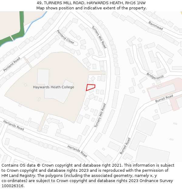 49, TURNERS MILL ROAD, HAYWARDS HEATH, RH16 1NW: Location map and indicative extent of plot