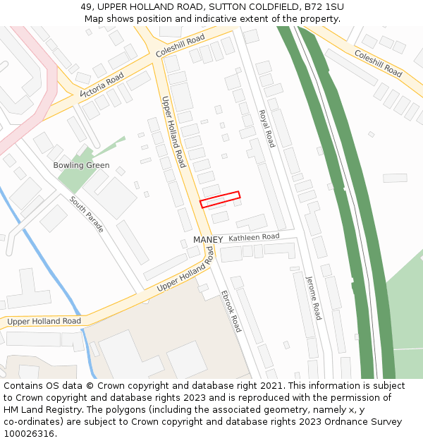 49, UPPER HOLLAND ROAD, SUTTON COLDFIELD, B72 1SU: Location map and indicative extent of plot