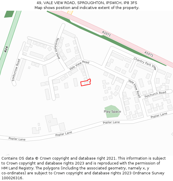 49, VALE VIEW ROAD, SPROUGHTON, IPSWICH, IP8 3FS: Location map and indicative extent of plot