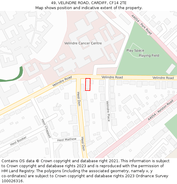 49, VELINDRE ROAD, CARDIFF, CF14 2TE: Location map and indicative extent of plot