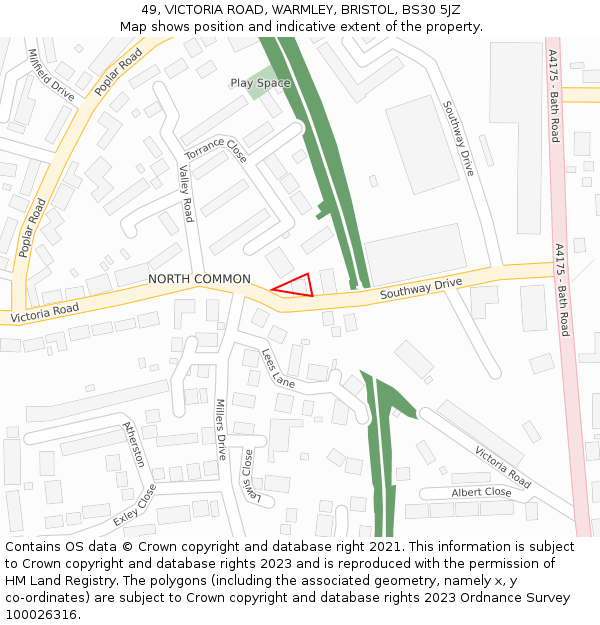 49, VICTORIA ROAD, WARMLEY, BRISTOL, BS30 5JZ: Location map and indicative extent of plot