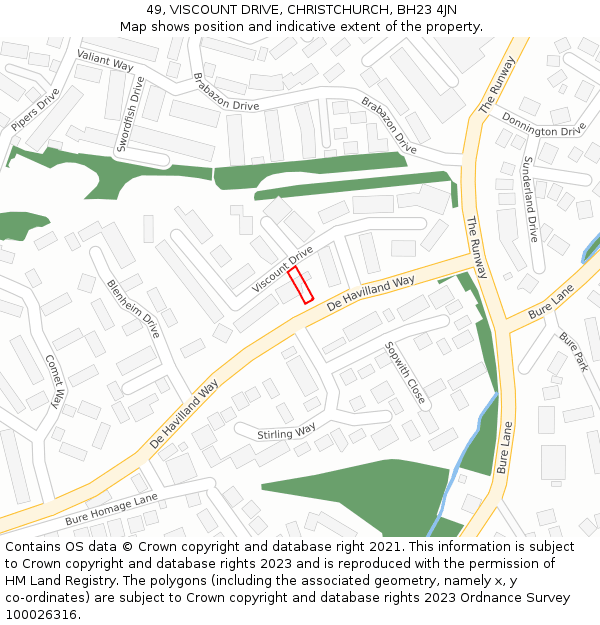 49, VISCOUNT DRIVE, CHRISTCHURCH, BH23 4JN: Location map and indicative extent of plot