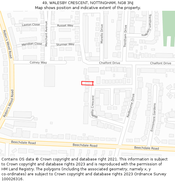 49, WALESBY CRESCENT, NOTTINGHAM, NG8 3NJ: Location map and indicative extent of plot