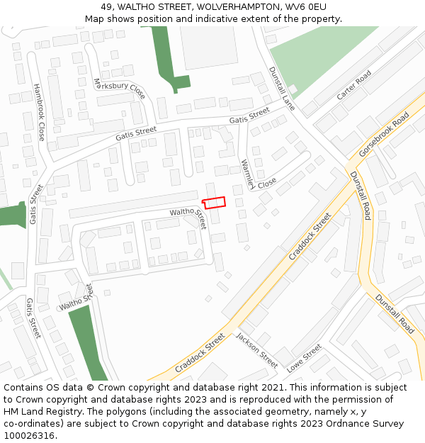 49, WALTHO STREET, WOLVERHAMPTON, WV6 0EU: Location map and indicative extent of plot