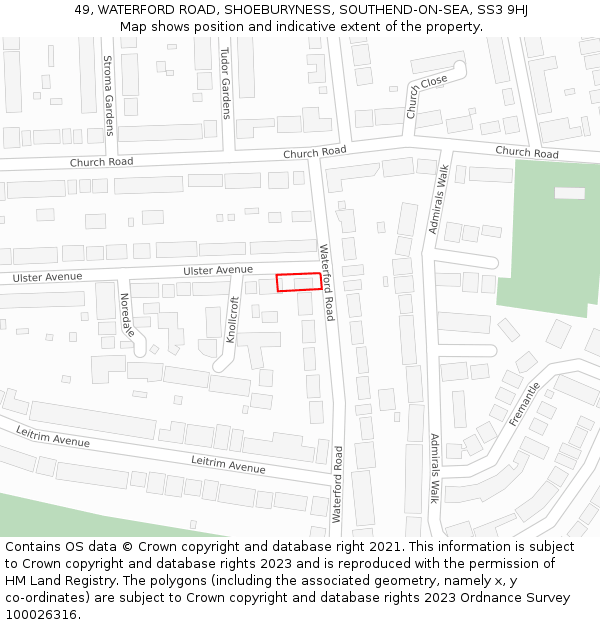 49, WATERFORD ROAD, SHOEBURYNESS, SOUTHEND-ON-SEA, SS3 9HJ: Location map and indicative extent of plot