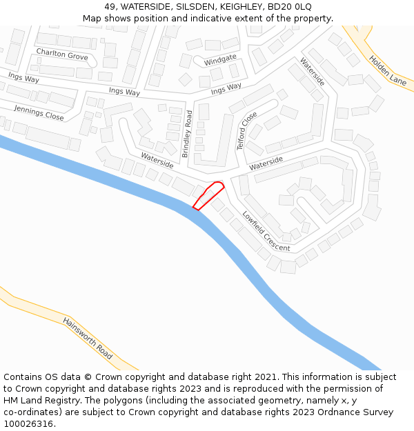 49, WATERSIDE, SILSDEN, KEIGHLEY, BD20 0LQ: Location map and indicative extent of plot