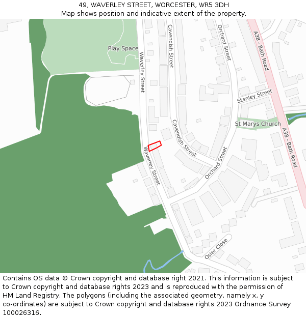 49, WAVERLEY STREET, WORCESTER, WR5 3DH: Location map and indicative extent of plot