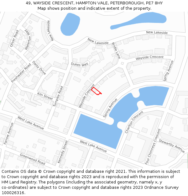 49, WAYSIDE CRESCENT, HAMPTON VALE, PETERBOROUGH, PE7 8HY: Location map and indicative extent of plot