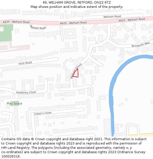49, WELHAM GROVE, RETFORD, DN22 6TZ: Location map and indicative extent of plot