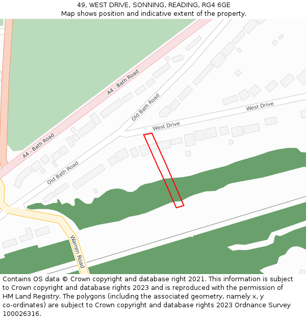 49, WEST DRIVE, SONNING, READING, RG4 6GE: Location map and indicative extent of plot