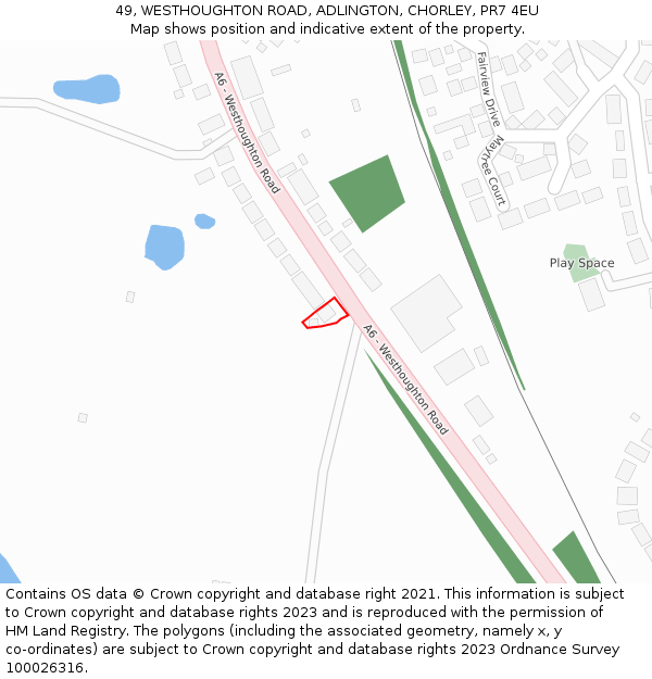 49, WESTHOUGHTON ROAD, ADLINGTON, CHORLEY, PR7 4EU: Location map and indicative extent of plot