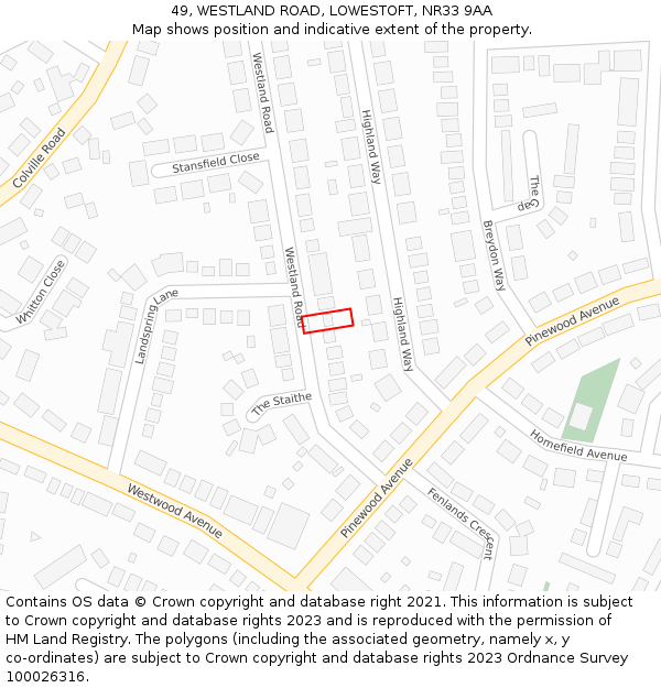 49, WESTLAND ROAD, LOWESTOFT, NR33 9AA: Location map and indicative extent of plot