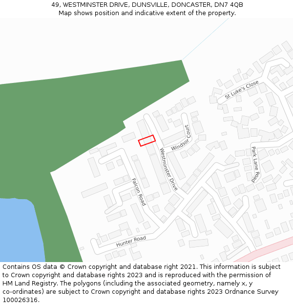 49, WESTMINSTER DRIVE, DUNSVILLE, DONCASTER, DN7 4QB: Location map and indicative extent of plot