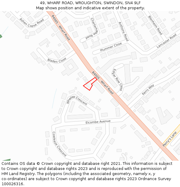 49, WHARF ROAD, WROUGHTON, SWINDON, SN4 9LF: Location map and indicative extent of plot