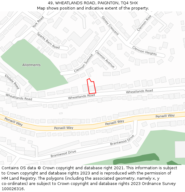 49, WHEATLANDS ROAD, PAIGNTON, TQ4 5HX: Location map and indicative extent of plot