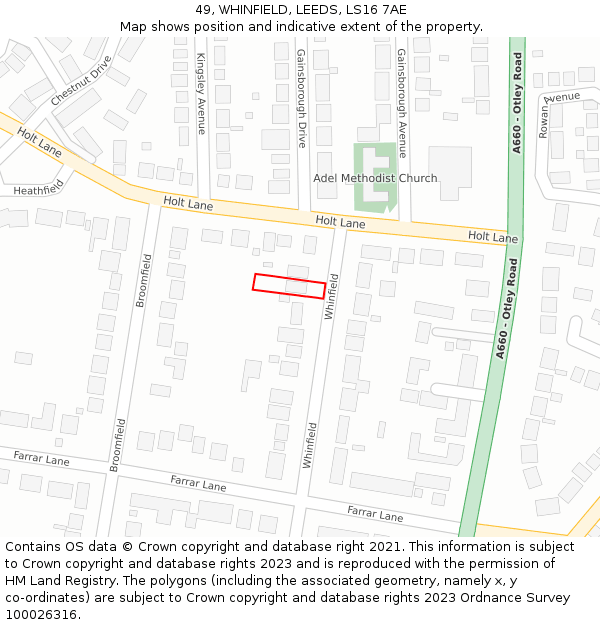 49, WHINFIELD, LEEDS, LS16 7AE: Location map and indicative extent of plot