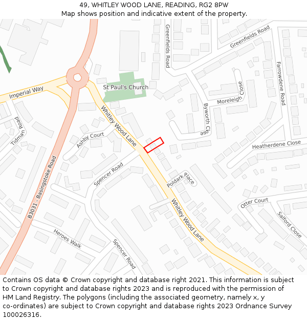49, WHITLEY WOOD LANE, READING, RG2 8PW: Location map and indicative extent of plot