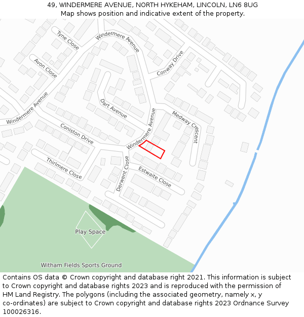 49, WINDERMERE AVENUE, NORTH HYKEHAM, LINCOLN, LN6 8UG: Location map and indicative extent of plot