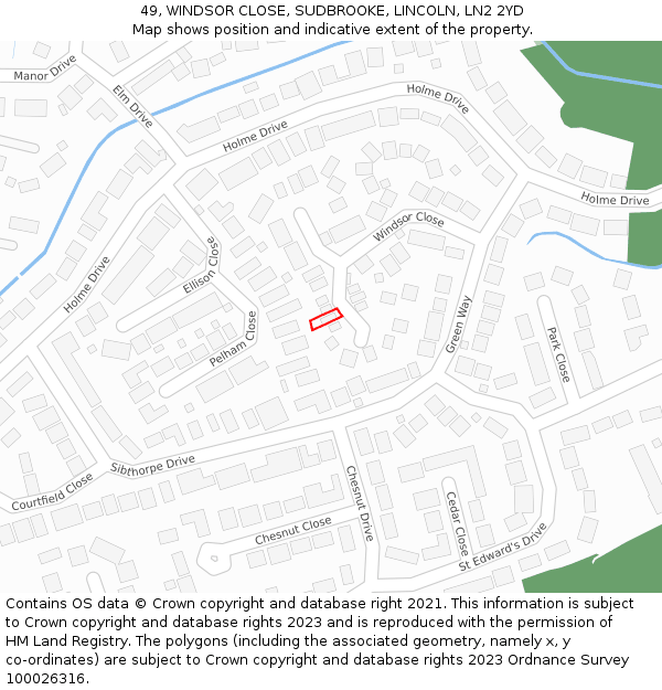 49, WINDSOR CLOSE, SUDBROOKE, LINCOLN, LN2 2YD: Location map and indicative extent of plot