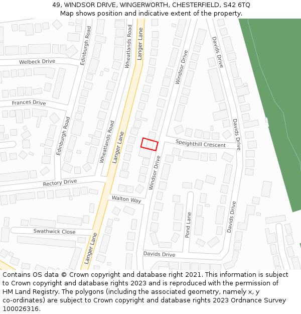 49, WINDSOR DRIVE, WINGERWORTH, CHESTERFIELD, S42 6TQ: Location map and indicative extent of plot