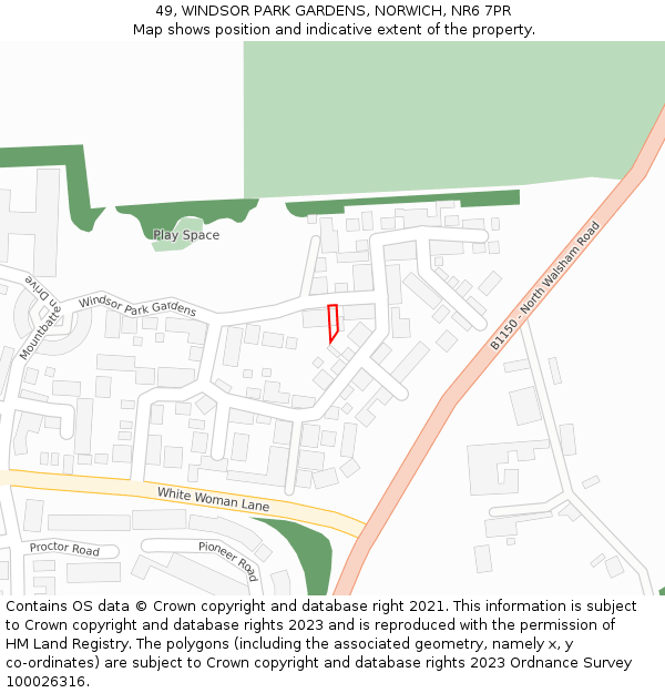 49, WINDSOR PARK GARDENS, NORWICH, NR6 7PR: Location map and indicative extent of plot