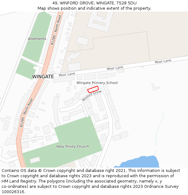 49, WINFORD GROVE, WINGATE, TS28 5DU: Location map and indicative extent of plot