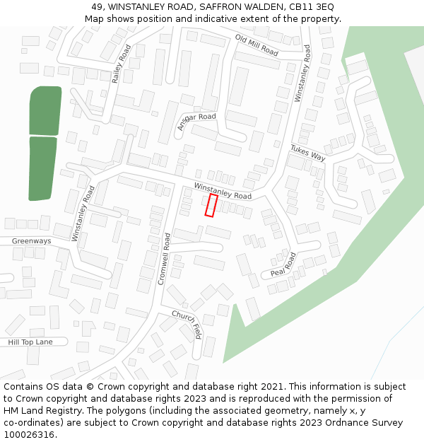 49, WINSTANLEY ROAD, SAFFRON WALDEN, CB11 3EQ: Location map and indicative extent of plot