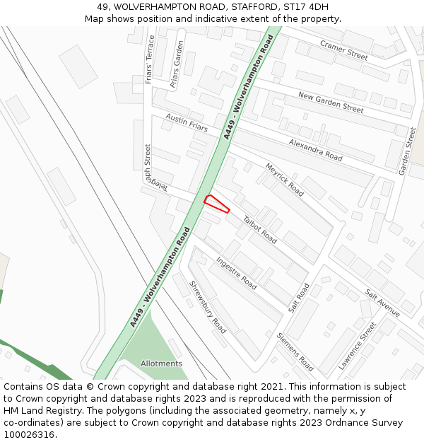 49, WOLVERHAMPTON ROAD, STAFFORD, ST17 4DH: Location map and indicative extent of plot