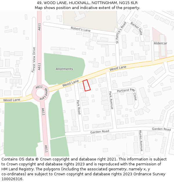 49, WOOD LANE, HUCKNALL, NOTTINGHAM, NG15 6LR: Location map and indicative extent of plot