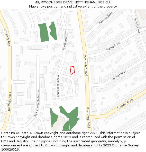 49, WOODHEDGE DRIVE, NOTTINGHAM, NG3 6LU: Location map and indicative extent of plot