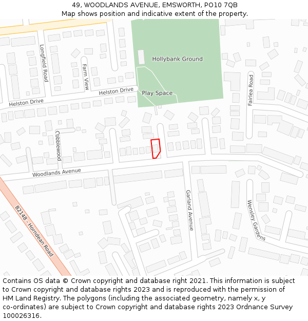 49, WOODLANDS AVENUE, EMSWORTH, PO10 7QB: Location map and indicative extent of plot