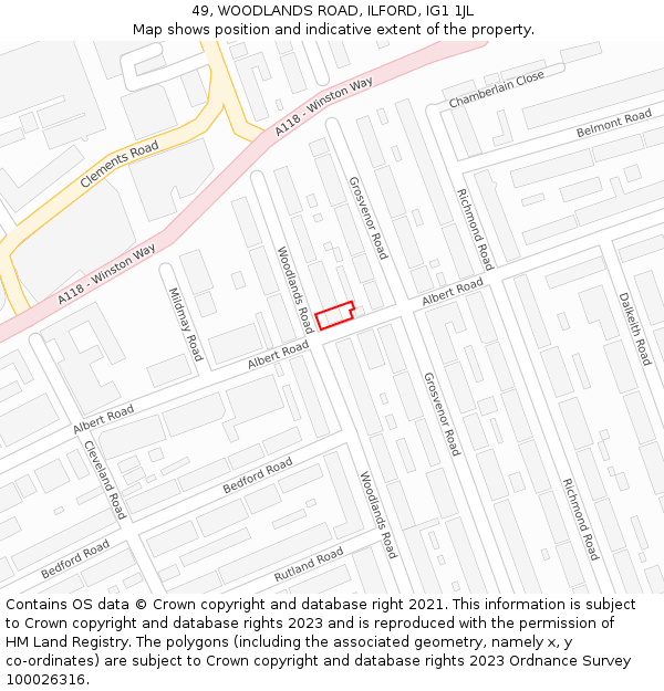 49, WOODLANDS ROAD, ILFORD, IG1 1JL: Location map and indicative extent of plot