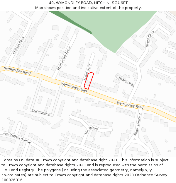 49, WYMONDLEY ROAD, HITCHIN, SG4 9PT: Location map and indicative extent of plot
