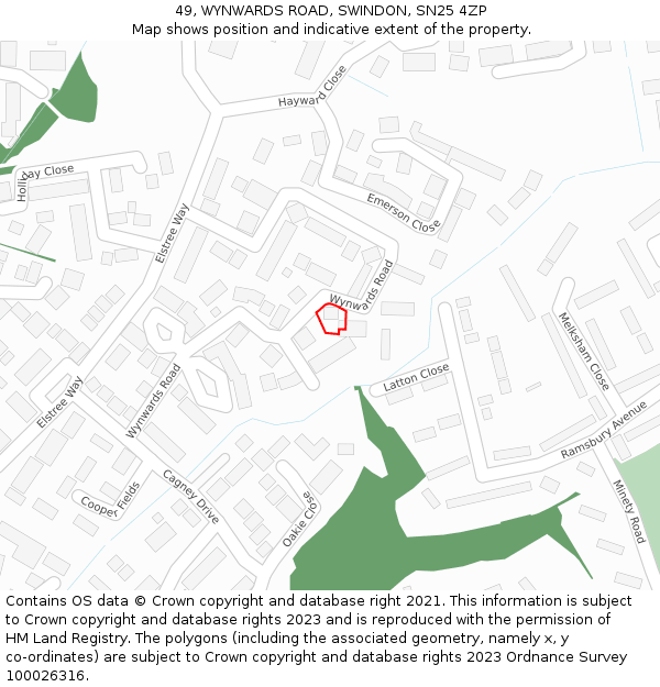 49, WYNWARDS ROAD, SWINDON, SN25 4ZP: Location map and indicative extent of plot