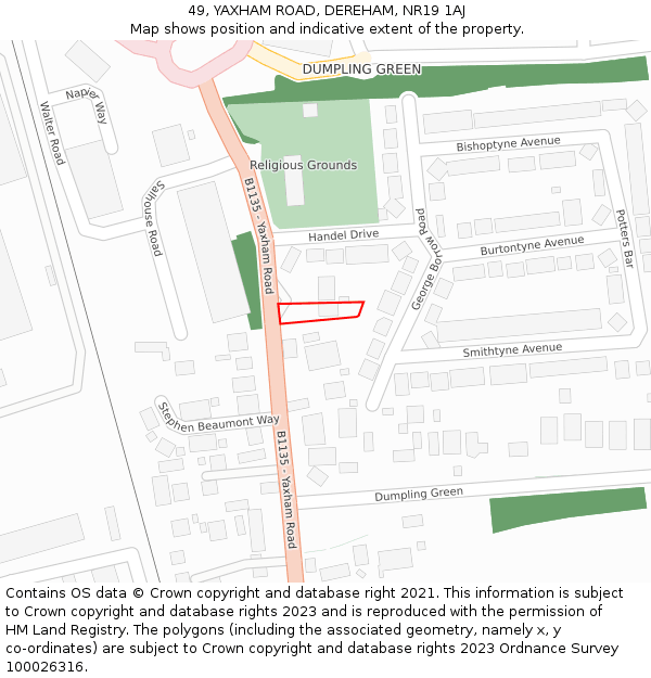 49, YAXHAM ROAD, DEREHAM, NR19 1AJ: Location map and indicative extent of plot