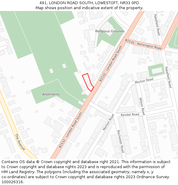 491, LONDON ROAD SOUTH, LOWESTOFT, NR33 0PD: Location map and indicative extent of plot
