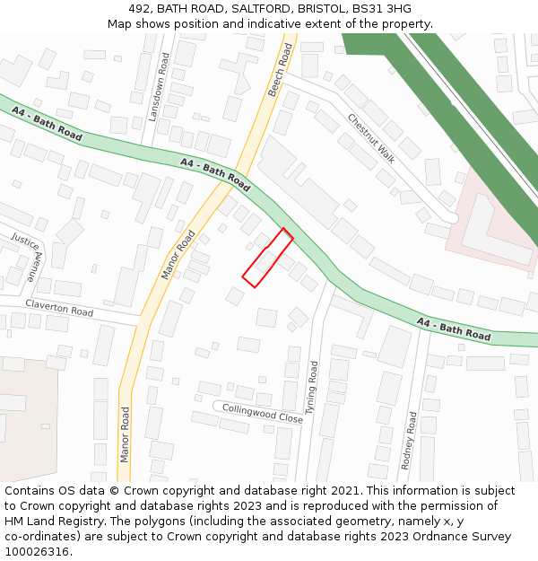 492, BATH ROAD, SALTFORD, BRISTOL, BS31 3HG: Location map and indicative extent of plot