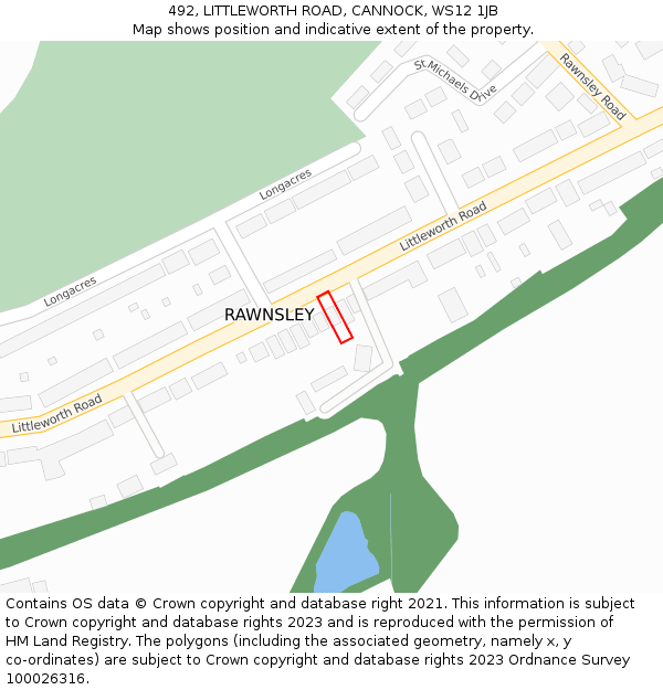 492, LITTLEWORTH ROAD, CANNOCK, WS12 1JB: Location map and indicative extent of plot