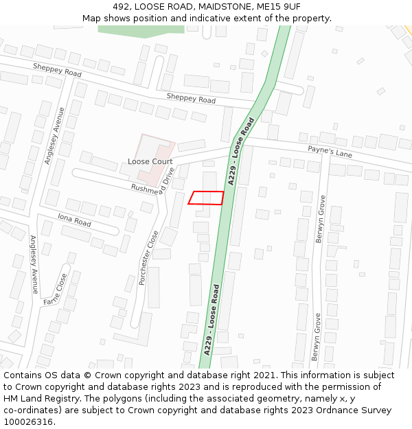 492, LOOSE ROAD, MAIDSTONE, ME15 9UF: Location map and indicative extent of plot